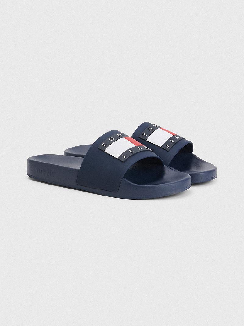 Női Tommy Hilfiger Flag Pool Slide Sötétkék | HU 616XYU